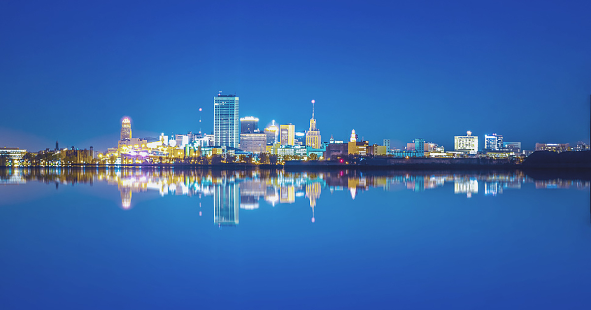 Buffalo skyline at night